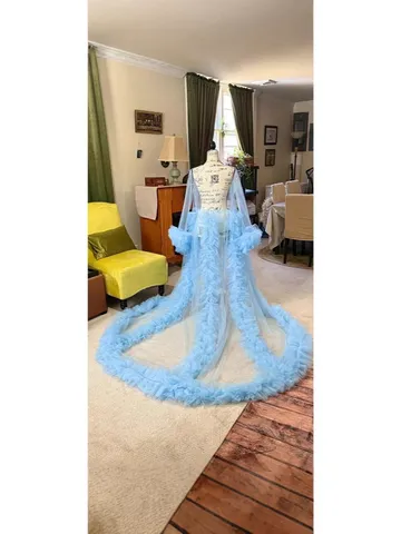 Maternity Photography Mesh V Neck Tie Up Dress With Long Train Ruffle Sleeve Solid Color Elegant Pregnant Women Shoot Gown