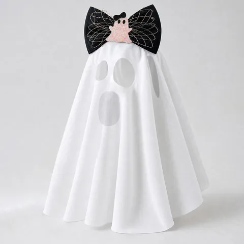 Disfraz de Fantasma de Halloween para Mascotas Capa Blanca Escudo Facial Con Lazo Negro Para Perros Pequeños Gatos Cachorros Fiesta Decoración