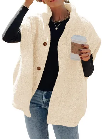 Women's Solid Color Stand Collar Teddy Fleece Vest Fashion Single Breasted Sleeveless Jacket With Pockets Warm Casual Outerwear Top