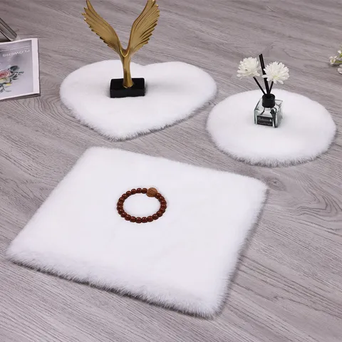 1:12 Dollhouse Miniature Faux Rabbit Fur Carpet Round Heart Square Soft Plush Mat For BJD Dolls Figurine Display Photography Props