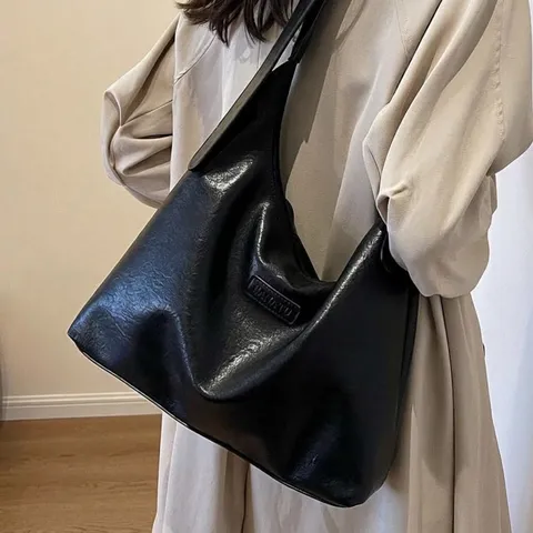 Femmes Grande Capacité Tote Bag Rétro Cuir PU Sac à Bandoulière Décontracté Commuter Hobo Sac Couleur Unie Mode Sac à Main