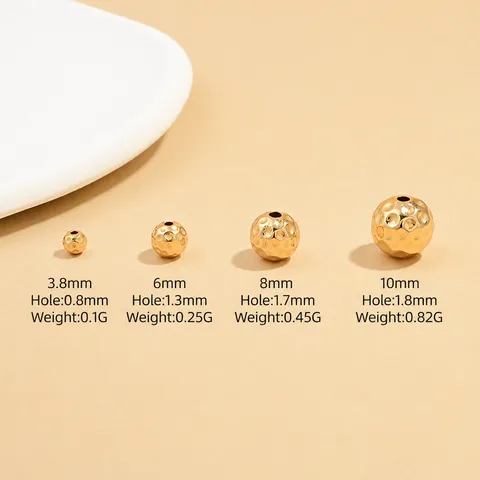 S925 Sterlingsilber Gehämmerte Textur Waben Zwischenperlen Runde Metallkugel Perlen Für DIY Schmuckherstellung Armbänder Gold Platin Überzogen