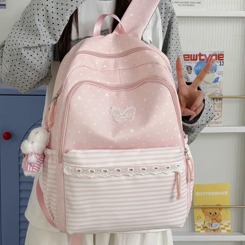 Japanese Style Color Block Star Print Student Backpack Women's Large Capacity Waterproof Travel School Bag For Junior Senior High University