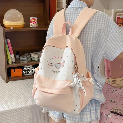 Nylon Rucksack Große Kapazität Für Schülerinnen Farbblock Lässiger Schulrucksack Im Preppy Stil Mit Cartoon Tiermuster Schultertasche