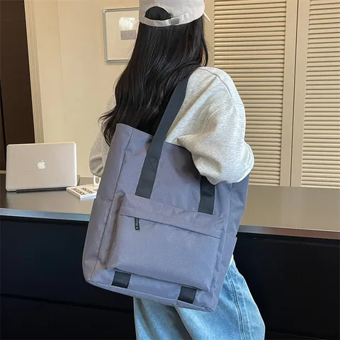 Borsa Tote in Tessuto Oxford Minimalista per Uomo Grande Capacità Borsa a Tracolla Impermeabile Casual per Lavoro Università