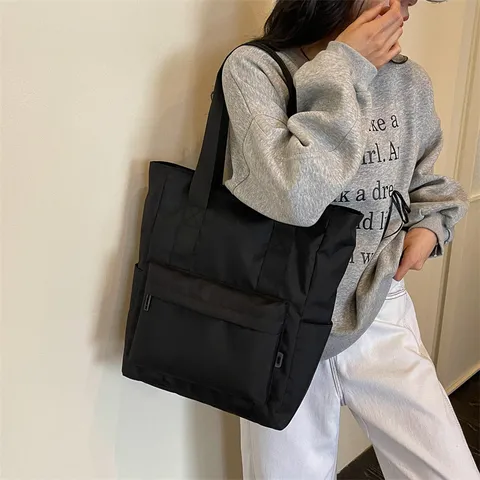 Borsa Tote in Tessuto Oxford Minimalista per Uomo Grande Capacità Borsa a Tracolla Impermeabile Casual per Lavoro Università