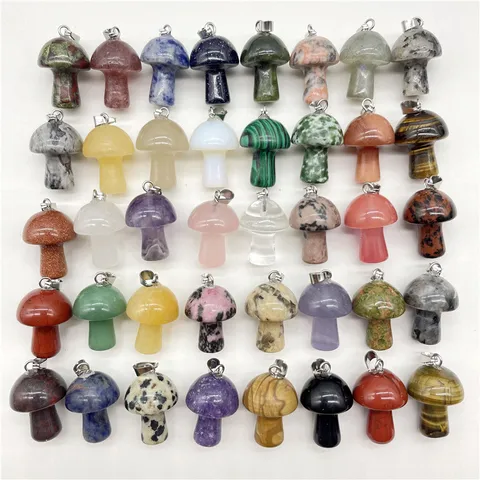 Natürlicher Kristallstein Pilz Anhänger DIY Halskette Zubehör Edelstein Geschnitzter Heilender Kristall Pilz Charms Schmuck