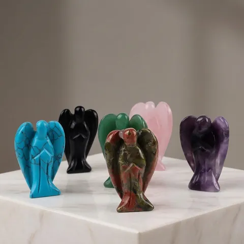 Figurine d'Ange Sculptée en Pierre de Cristal Naturel Ornement d'Ange de Poche de Guérison pour Décoration de Maison et de Bureau