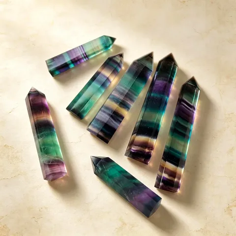 Cristal Naturel Fluorite Colonne Hexagonale Coloré Quartz Spécimen Minéral Pierre De Guérison Décoration Intérieure