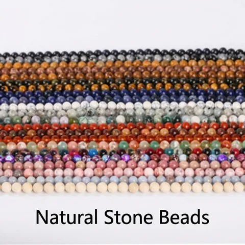 Perles en Pierre Naturelle Perles Rondes Polies en Vrac Fil pour Fabrication de Bijoux DIY Accessoires de Bracelet Collier