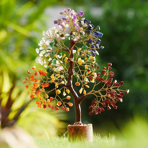 Arbre à Argent en Cristal Naturel Artisanat en Cristal Décor de Bureau à Domicile Fait Main Pierre Enroulée de Fil Ornement Feng Shui Cadeau
