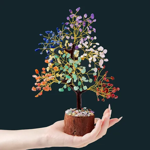 Arbre à Argent en Cristal Naturel Artisanat en Cristal Décor de Bureau à Domicile Fait Main Pierre Enroulée de Fil Ornement Feng Shui Cadeau