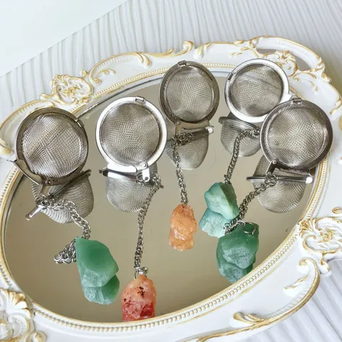 Stainless Steel Tea Strainer With Natural Crystal Raw Stone Infuser Mesh Tea Ball For Loose Leaf Tea Soup Hot Pot Filter