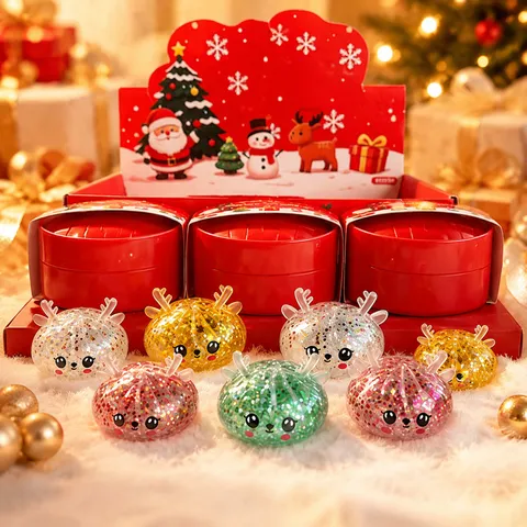 Christmas Deer Antler Bun Squishy Toy Slow Rebound Glitter Simulation Venting Decompression Toy Cute Elk Fidget Toy Stress Relief Gift