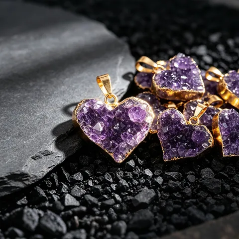 Natural Amethyst Cluster Heart Pendant Necklace With Chain Leather Cord Crystal Raw Stone Jewelry