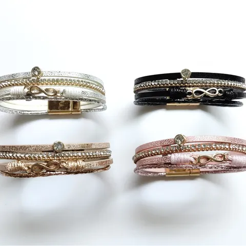 Women Vintage Multi Layer Leather Rhinestone Wrap Bracelet Fashion Infinity Charm Magnetic Buckle Bracelets Jewelry