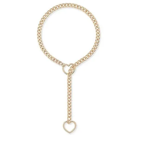 Collier Cœur Lariat en Acier Inoxydable Chaîne Coulissante Style Rock Cadeau Bijoux Femme