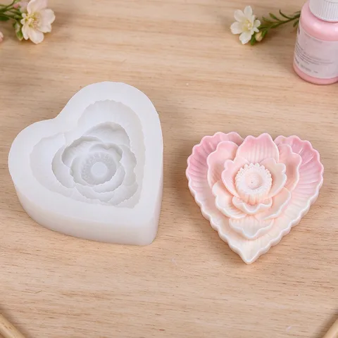 Heart Lotus Shaped Silicone Mold For DIY Candle Soap Making Flower Relief Pattern Heart Chocolate Jelly Craft Mold