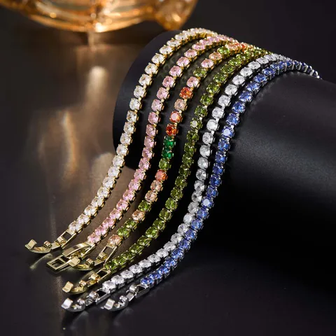 Classic Single Row Zirconia Tennis Bracelet For Women Luxury Gold Silver Plated Geometric Minimalist Chic Wrist Jewelry Gift