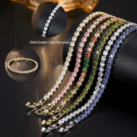 Classic Single Row Zirconia Tennis Bracelet For Women Luxury Gold Silver Plated Geometric Minimalist Chic Wrist Jewelry Gift