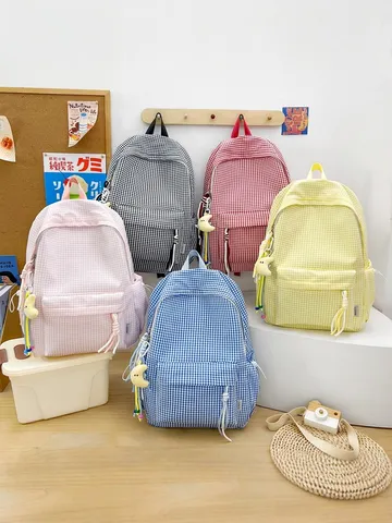 Korean Style Plaid Backpack Student School Bag Large Capacity Casual Travel Bag For Women