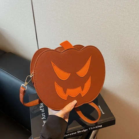Halloween Pumpkin Crossbody Bag Cute PU Leather Niche Design Funny Shoulder Bag Fashion Creative Women Handbag