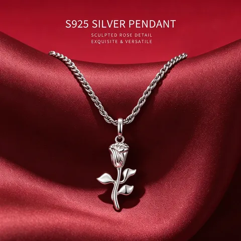 Pendentif Seul en Argent Sterling 925 avec Moissanite Forme de Rose pour Homme Style Hip Hop Bijou Électroplaqué