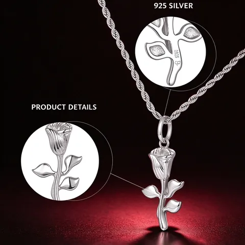 Pendentif Seul en Argent Sterling 925 avec Moissanite Forme de Rose pour Homme Style Hip Hop Bijou Électroplaqué