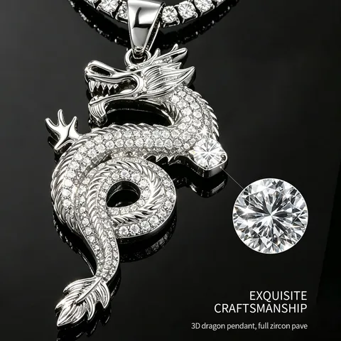 Moissanite 925 Sterling Silver Dragon Pendant Hip Hop Men Jewelry Polished Pendant Only With GRA Certificate Gift For Men
