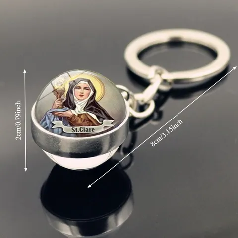 Religious Saint Glass Ball Pendant Keychain St Francis St Clare Metal Key Ring Holder Fashion Jewelry Gift