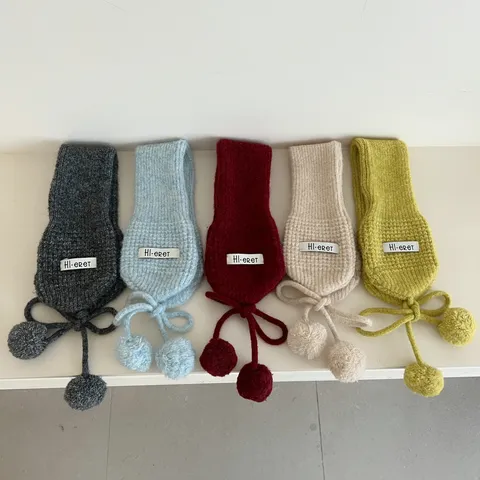 Sciarpa Paraorecchie in Maglia Stile Coreano da Donna Calda Invernale Paraorecchie con Pompon Allacciato Protezione per Orecchie Outdoor