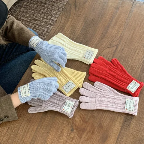 Women's Winter Cable Knit Gloves Soft Warm Wool Blend Knitted Mittens Touchscreen Fingerless Solid Color Versatile Autumn Winter Fashion Accessory