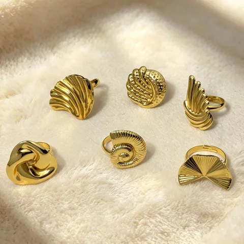 Mode Edelstahl Ozean Serie Muschel Seestern Schnecke Ringe Für Damen Vergoldet Verstellbar Offen Strand Stil Fingerring Schmuck