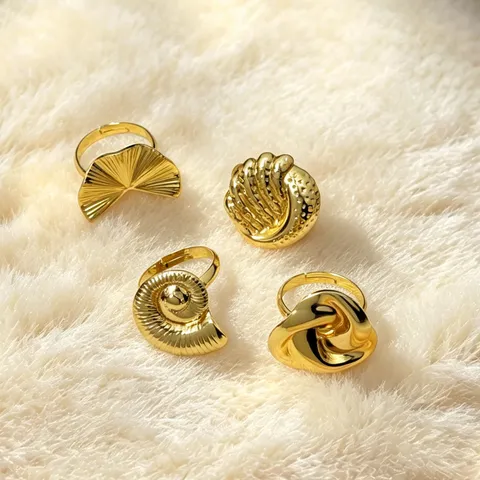 Mode Edelstahl Ozean Serie Muschel Seestern Schnecke Ringe Für Damen Vergoldet Verstellbar Offen Strand Stil Fingerring Schmuck