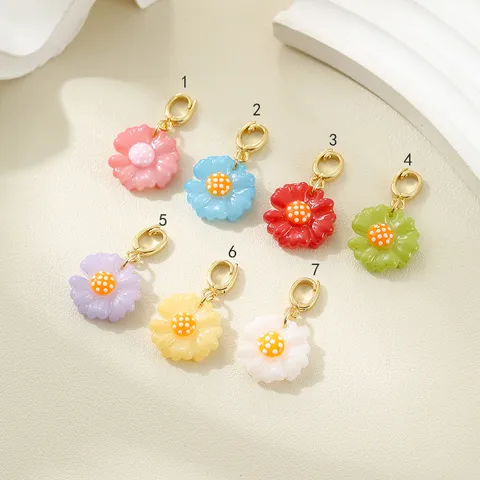 Macaron Mini Daisy Ceramic Gold-Plated Copper Flower Charm Pendant For DIY Jewelry Making Keychain Bag Accessories For Women