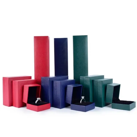 Grid Texture Leatherette Paper Jewelry Box For Ring Pendant Bracelet Necklace Storage Gift Display Packaging