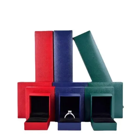 Grid Texture Leatherette Paper Jewelry Box For Ring Pendant Bracelet Necklace Storage Gift Display Packaging