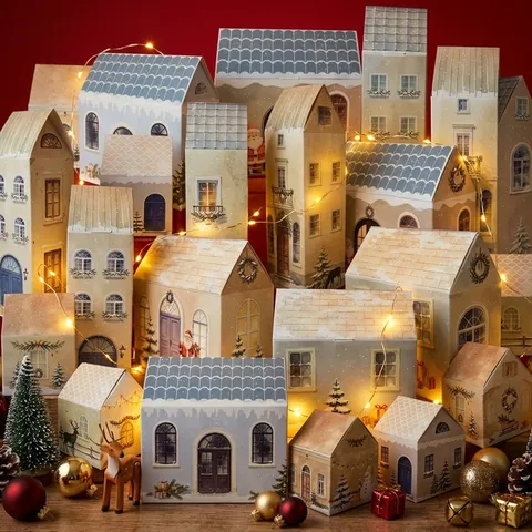 Nordic Christmas Village House Gift Boxes Cardboard Village Town Candy Boxes For Advent Calendar Holiday Party Decoration