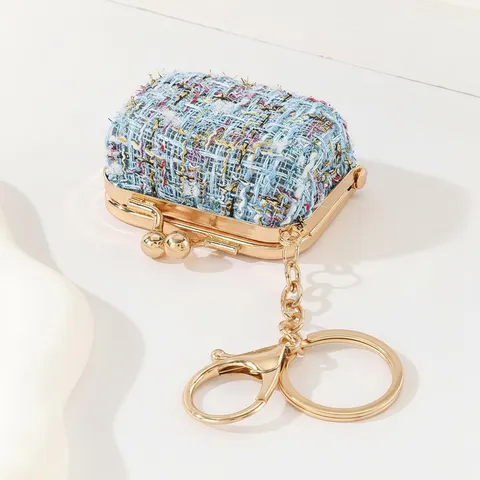 Chic Tweed Mini Münzgeldbörse Schlüsselanhänger Miniature Gesteppte Tasche Anhänger Süße Luxus Stil Handtasche Anhänger Damen Geldbörse Geschenk