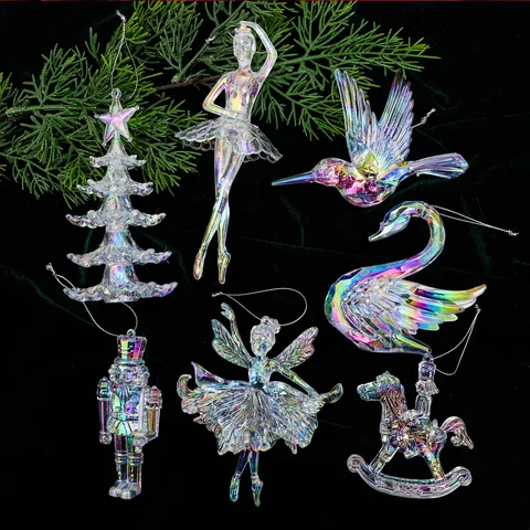 Ornamenti Pendenti Per Albero Di Natale In Acrilico Cangiante Figure Di Alce Fiocco Di Neve Cigno Fata Schiaccianoci Per Festa Di Natale Casa