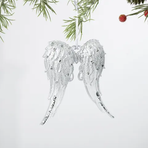 Transparent Silver Glitter Acrylic Christmas Tree Ornament Hanging Pendant Snowflake Bow Reindeer Angel Wings Festive Party Home Decor