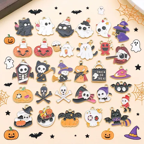 Halloween Enamel Zinc Alloy Ghost Pumpkin Skull Charms Cartoon Cute Pendants For DIY Jewelry Making Accessories Collection