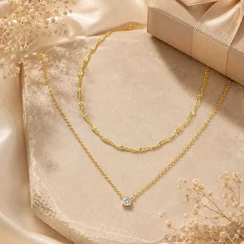 Collar de Doble Capa de Cobre Retro Francés Con Colgante de Strass Joyería Elegante de Moda para Mujer Oro Plata
