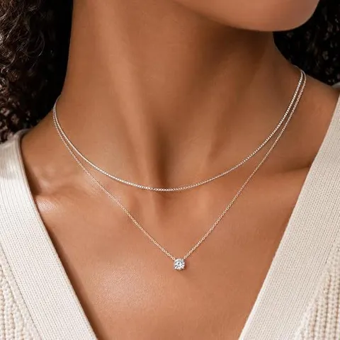 Collar de Doble Capa de Cobre Retro Francés Con Colgante de Strass Joyería Elegante de Moda para Mujer Oro Plata