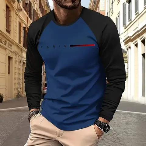 Men's Long Sleeve T-Shirt Quick Dry Polyester 3D Digital Printed Streetwear Casual Crew Neck Pullover Tops For Men