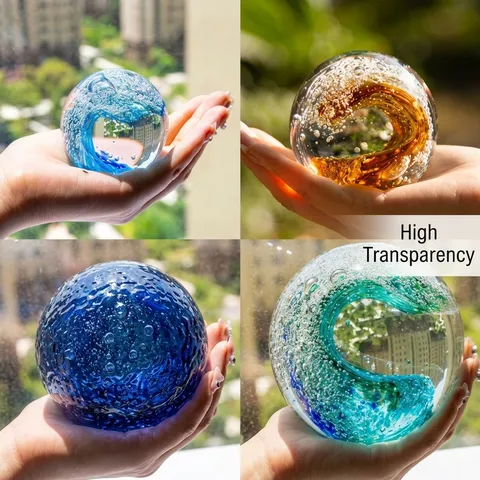 Handmade Glaze Wave Ball Glass Paperweight Home Decor Colorful Crystal Sphere Desktop Ornament Art Craft