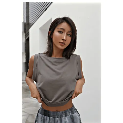 Dames Casual Effen Kleur Mouwloos Tanktop Zomer Basis Ademend Sneldrogend Fitness Yoga Sport Crop Shirt