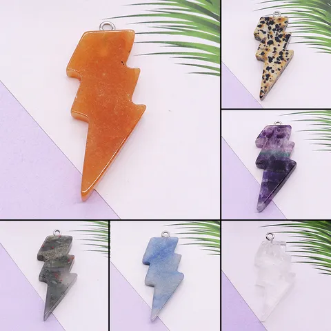 Colgante de Cristal con Forma de Rayo de Piedra Natural para Hacer Joyas DIY Collar Llavero Accesorios Amuleto de Piedra de Cobre Pulido