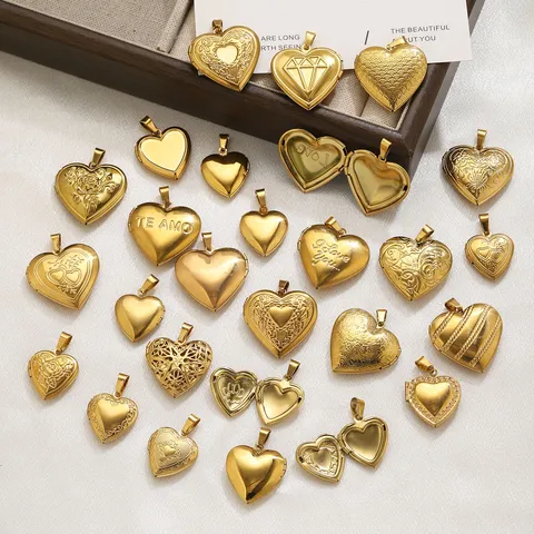 Stainless Steel Openable Locket Pendant Heart Round Book Shape Relief Hollow Photo Box DIY Necklace Accessory Memorial Gift Jewelry