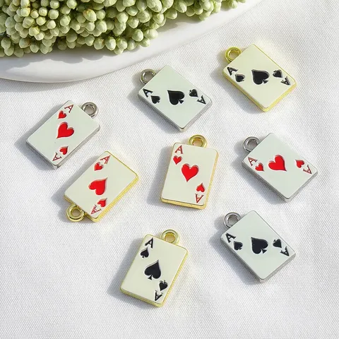 Zinc Alloy Enamel Poker Card Ace of Hearts Ace of Spades Charms DIY Jewelry Making Metal Pendant Accessories
